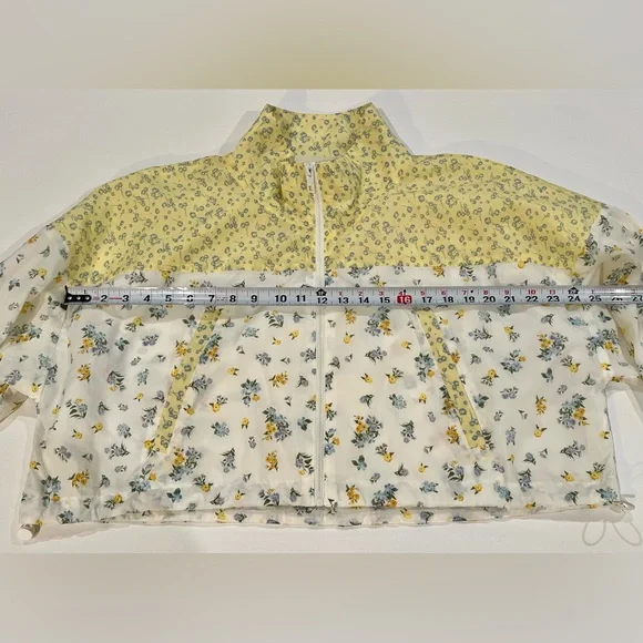 Aeropostale Windbreaker Cropped Zip Up Drawstring Waist White Yellow XL - Picture 7 of 15